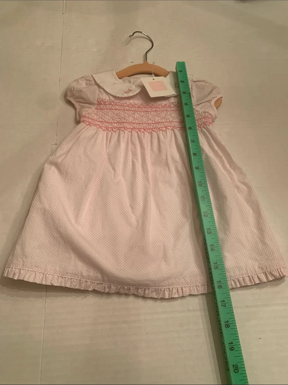 Janie and Jack Light Pink Smocked Dress with Peter Pan Collar 3-6 months poodles